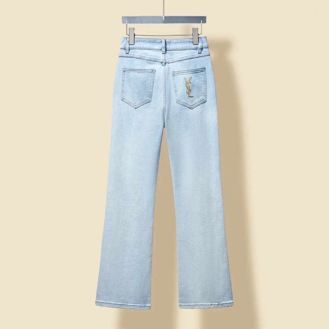 YSL Jeans Back pocket embroidery logo Women's Versatile Casual Denim Pants