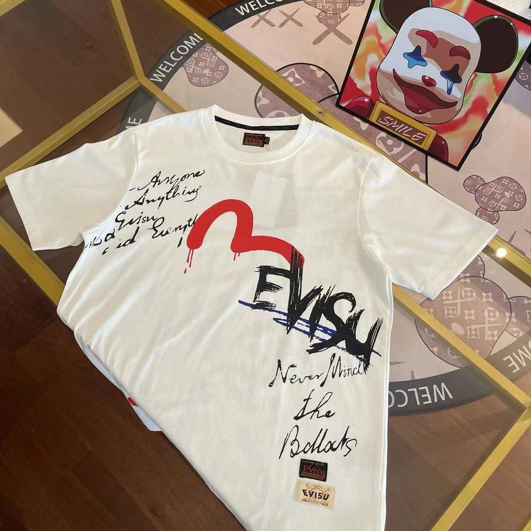 Evisu T-shirt Top Version Counter Same Style Pure Cotton Summer Men's and Women's Same Fashion Loose All-Matching2024New Short Sleeve T T-shirt