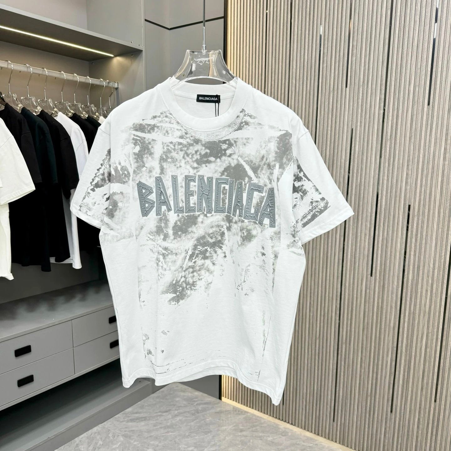 Balenciaga T-shirt Chest Spray Coloring and Screen Printing Series Techniques logo round Neck Short Sleeve25ss New Pure Cotton Unisex Style T T-shirt OS Loose Fit Base Shirt Top Half Sleeve T-Shirt