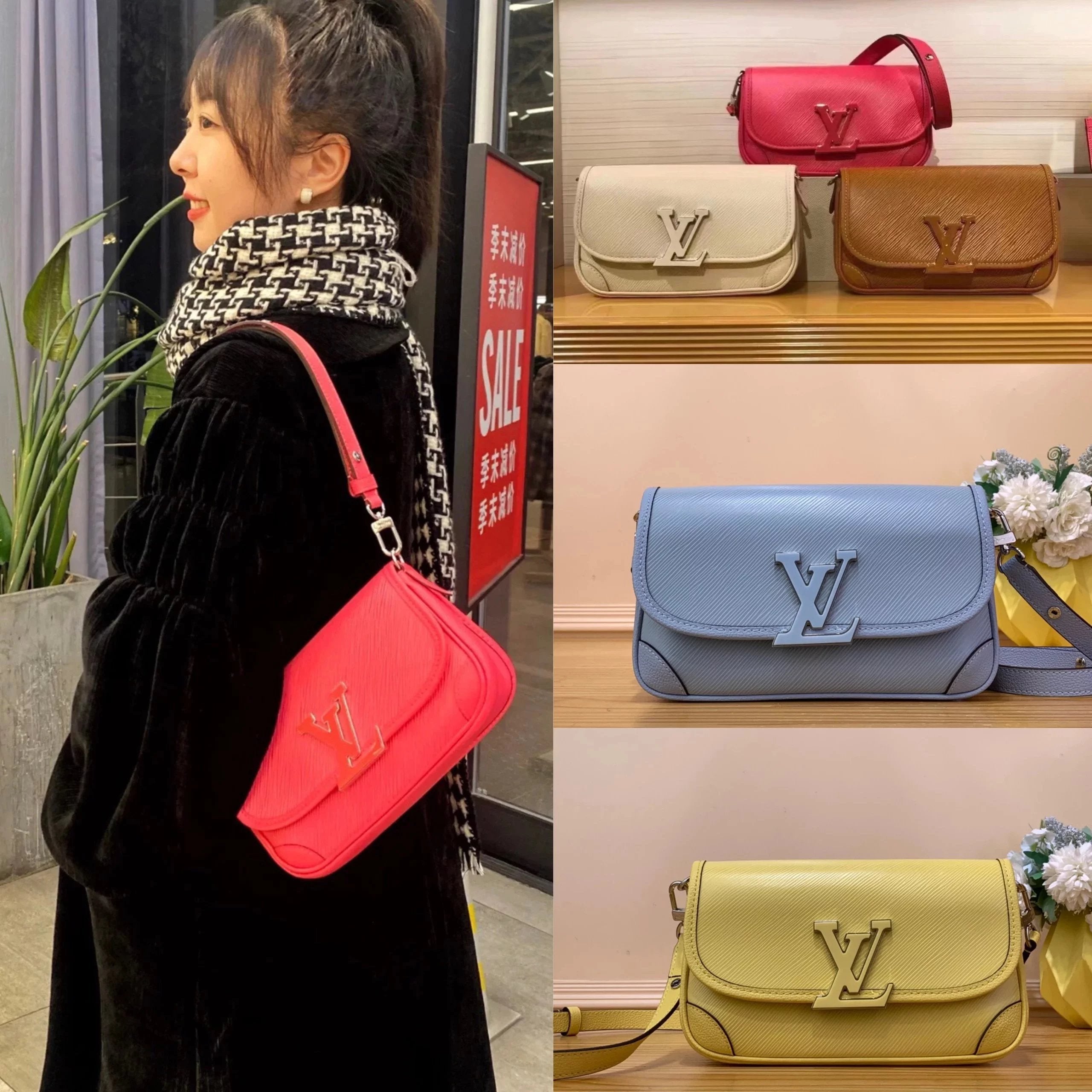 Louis Vuitton LV Women's Bag Top version 2022New Original Order BUCI Handbag Full Leather Water Ripple Stitching Lychee Pattern Women's Bag Shoulder Crossbody Portable Underarm Bag M59386Black m59457White m59459m59460Rose Red