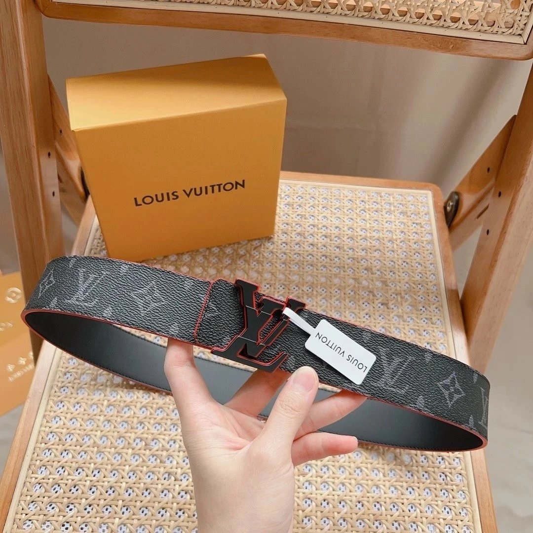 Louis Vuitton LV Belt Top version 【Counter Quality】The Most New Belt4.0cm Men's Belt Metal Buckle Men's Leather Belt with Classic Presbyopic Checkerboard Plaid Belt Drill Buckle with Genuine Goods Packaging No Problem in and out of the Counter Versatile C