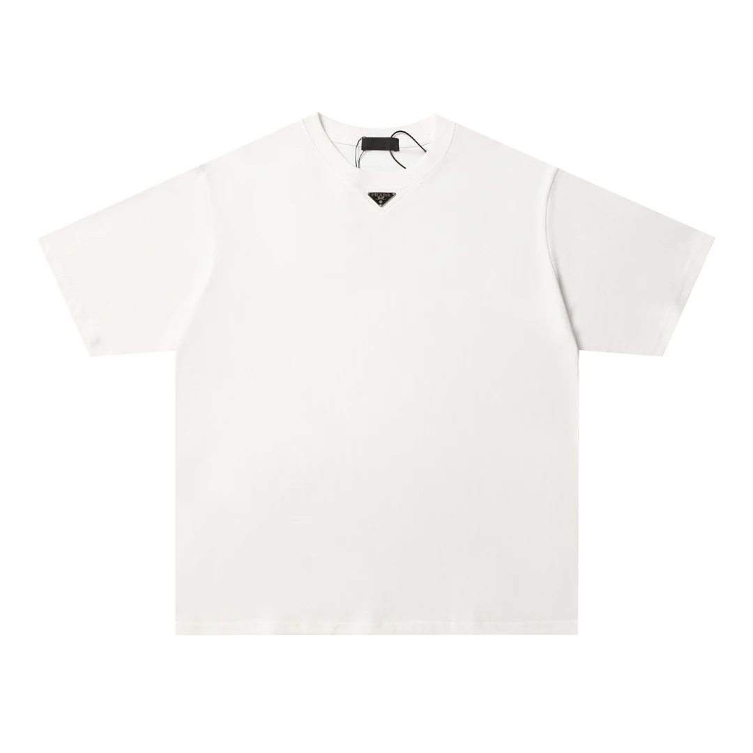 PRADA T-shirt Classic Collar Triangle Logo Small Logo logo round Neck Short Sleeve25ss New Pure Cotton Unisex Style T T-shirt OS Loose Fit Base Shirt Half Sleeve T-Shirt Top Half Sleeve