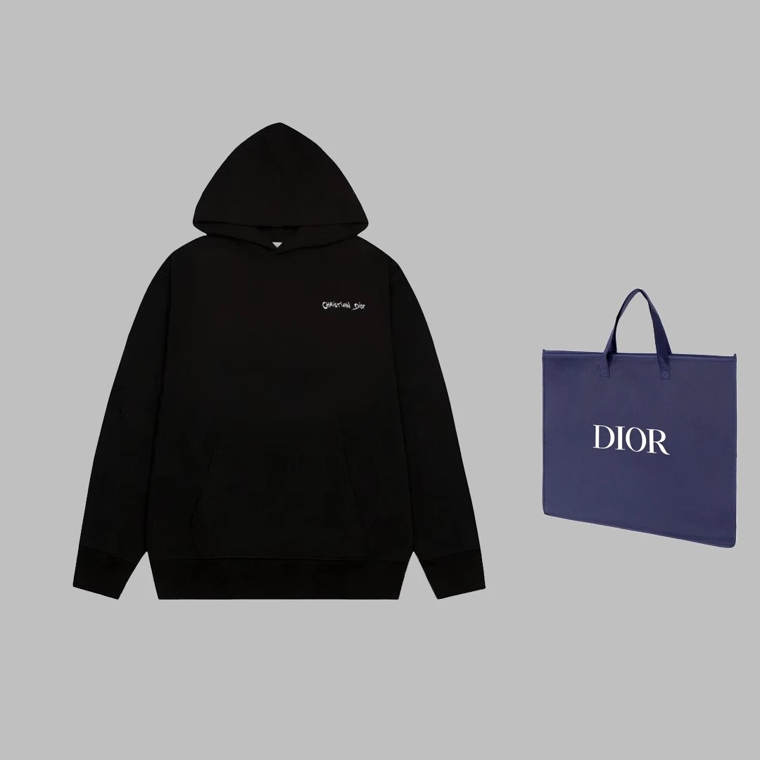 Dior Hoodie Embroidered English Letter Hoodie Sweatshirt Pure Cotton High Weight Pullover Hoodie os Long Sleeve Inner Layer Sportswear Unisex os Version24ss Autumn and Winter New Products