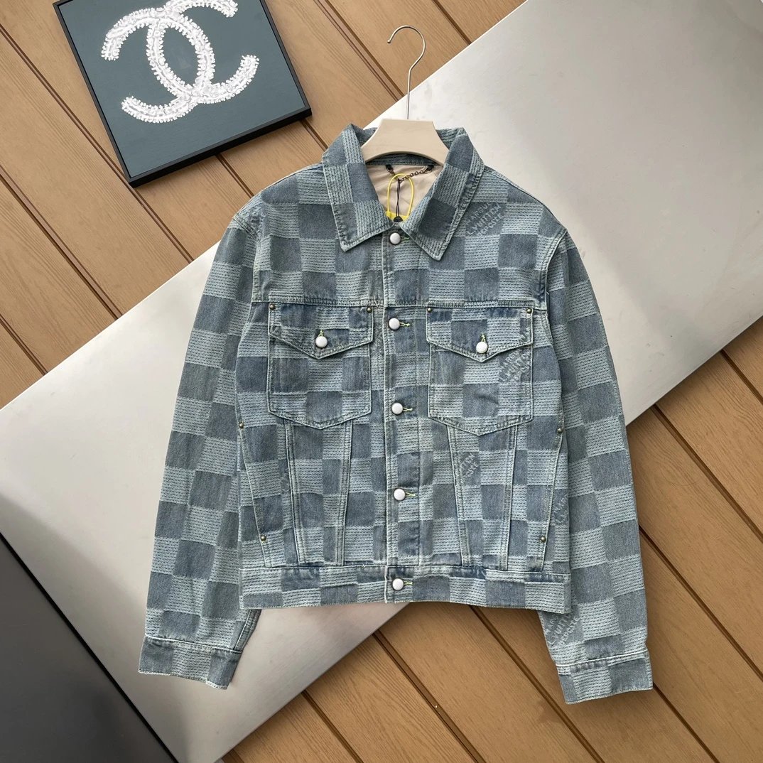 Louis Vuitton LV Jackets Checkerboard Camouflage Denim Jacket Coat Unisex Autumn Winter New Arrival