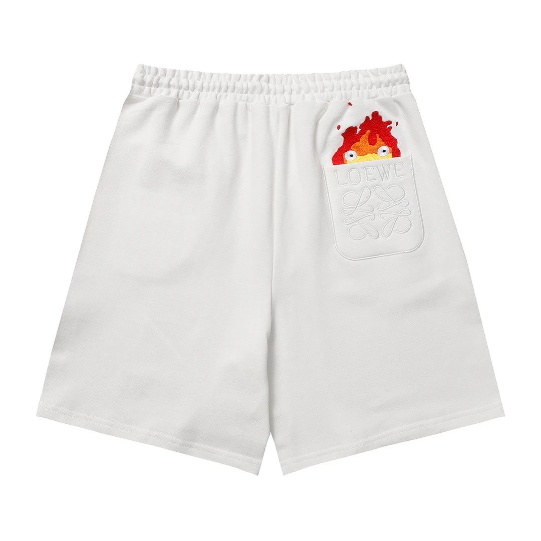 LOEWE Shorts Flame Embroidery logo Heavyweight American Style Casual Summer Shorts with Drawstring5Two-in-One Casual Sweatpants for Men and Women