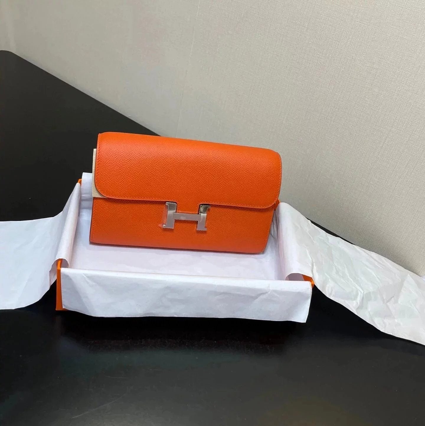 Hermes women's bag Top version New Kangkang Women's Bag epsom Leather Palm Print ConstanceToGoWoc Shoulder Crossbody Handbag Clutch Long Long Purse Wallet Dinner Bag