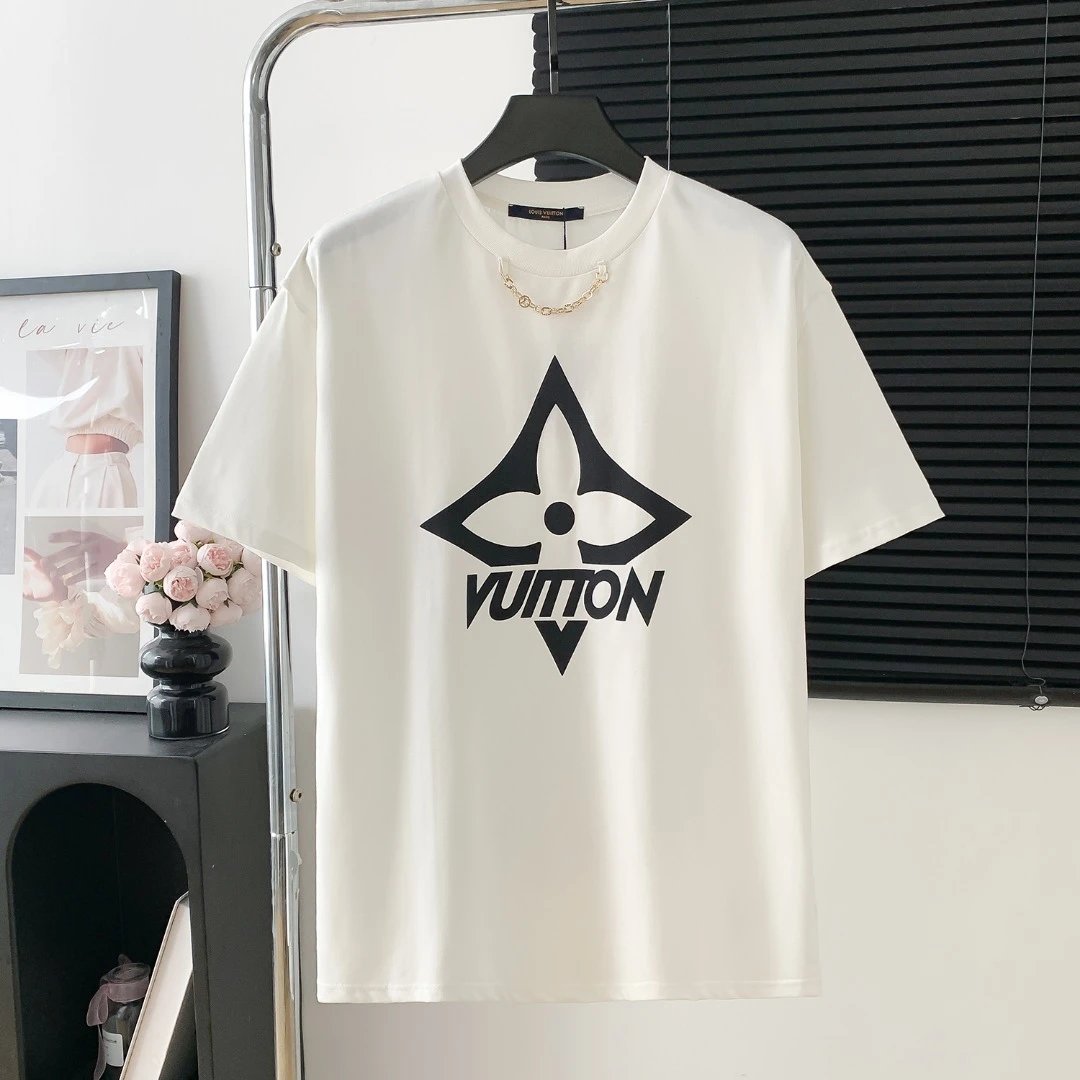 Louis Vuitton LV T-shirt Chest Chain Print logo round Neck Short Sleeve25ss New pure cotton T Unisex T-Shirt OS Loose Fit Base Shirt Top Half Sleeve T-Shirt