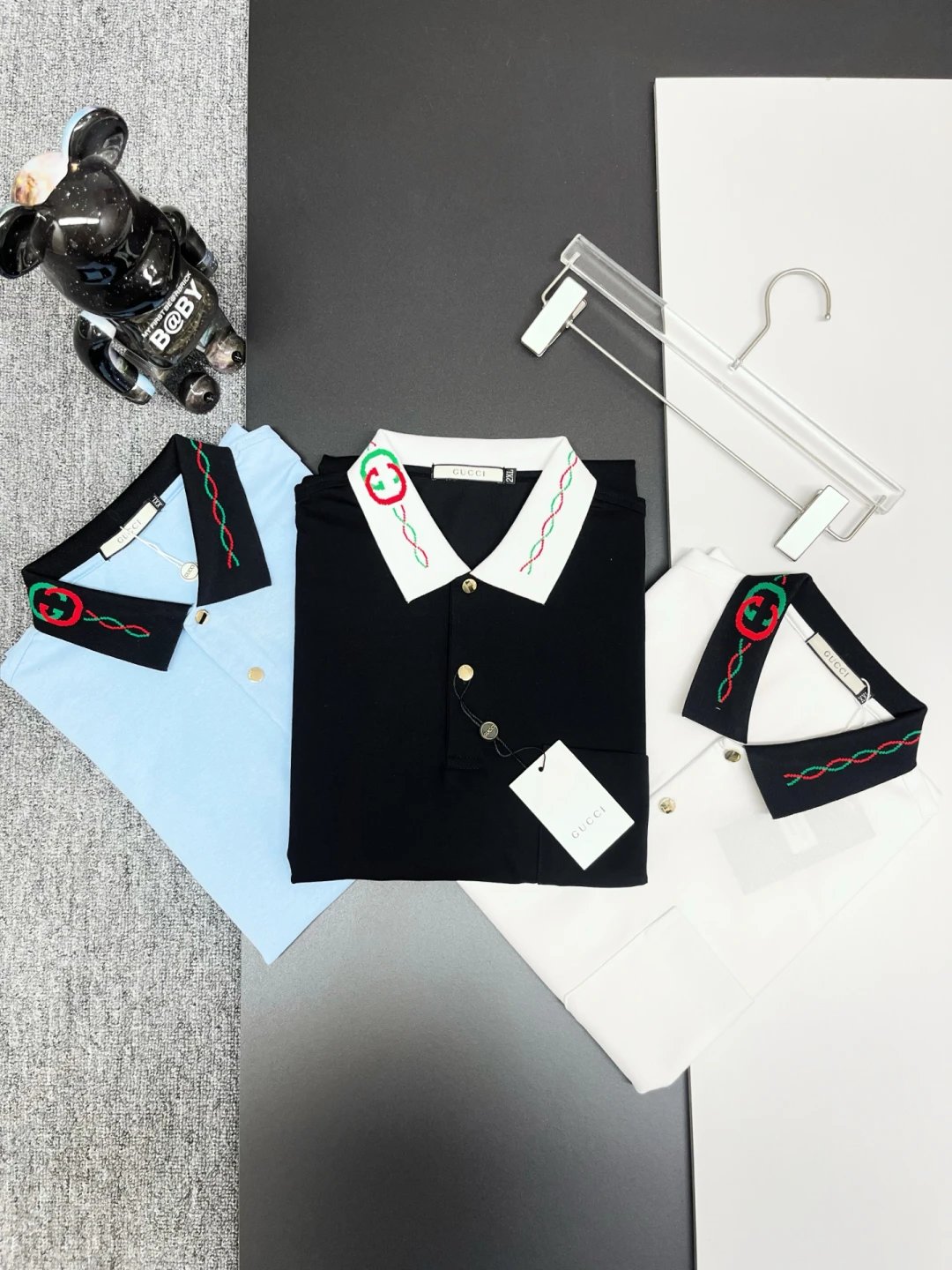 Gucci T-shirt Two-tone Spiral Line Embroidery on the Collar logoPOLO Short Sleeve Turn-down Collar Shirt Unisex Summer Loose Fit T Business Commuter Short Sleeve Shirt Plus Size