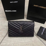 YSL Women's Bag Top version Yang Shulin WOC Envelope Package Chain Bag Women's Bag Crossbody Bag Caviar Cowhide woc Large Chain Bag22.5cm377828