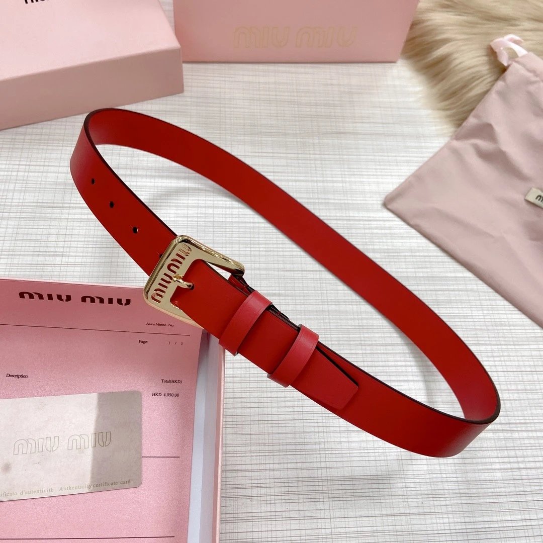 Miu Miu Belt Top version Counter Quality New Women's Belt Minimalist Style Belt CityCalf Calfskin Material.Metal Square Pin Buckle.Fashionable Versatile Width3.0Belt Women's Belt Women