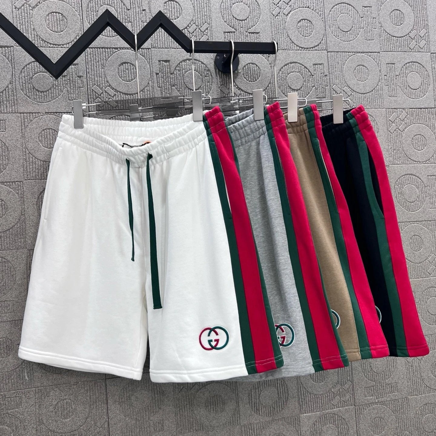 Gucci Shorts Straight Color Block Classic Double Glogo Five-point Shorts25ss New Drawstring Casual Summer Pants5Two-in-One Casual Sweatpants for Men and Women, Pure Cotton Joggers