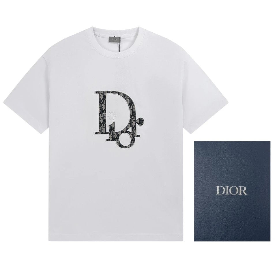 Dior T-shirt Embroidered Old Flower on the Chest logo round Neck Short Sleeve25ss New Pure Cotton Unisex Style T T-shirt OS Loose Fit Base Shirt Short Sleeve T-Shirt Top