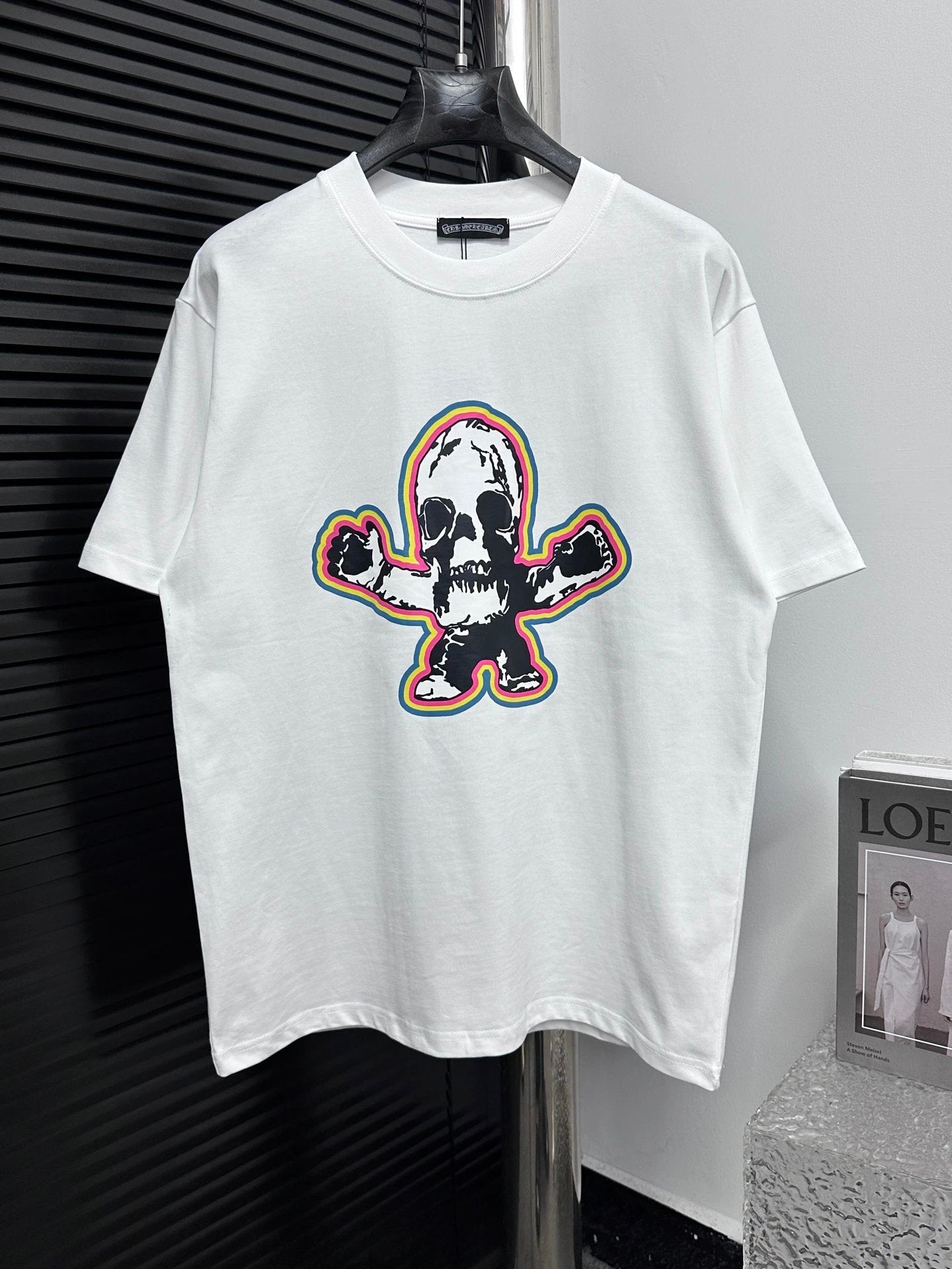 Chrome Hearts T-shirt Front and Back Sanskrit Skull Colorful Print logo round Neck Short Sleeve25ss New Pure Cotton Unisex Style T T-shirt OS Loose Fit Base Shirt Half Sleeve T-Shirt Top Half Sleeve