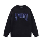 Amiri Sweater Unique Neckline logo Chest Patch Sweater Casual Loose Pullover Crew Neck Knitwear os Knitted Sweater Inner Layer Unisex Same Style24ss Autumn and Winter New Products