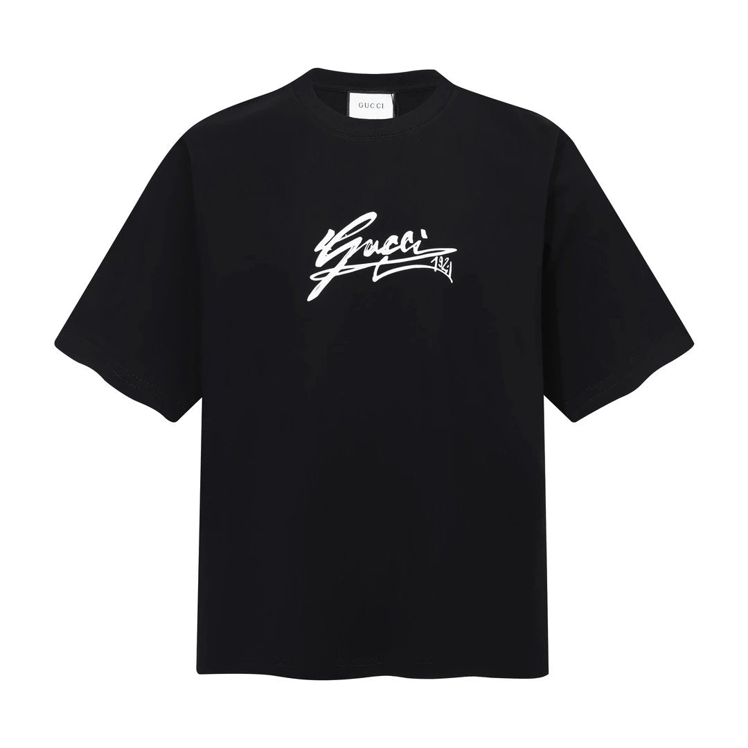Gucci T-shirt Chest Handwritten Print logo round Neck Short Sleeve25ss New Pure Cotton Unisex Style T T-shirt OS Loose Fit Base Shirt Short Sleeve Top T-Shirt