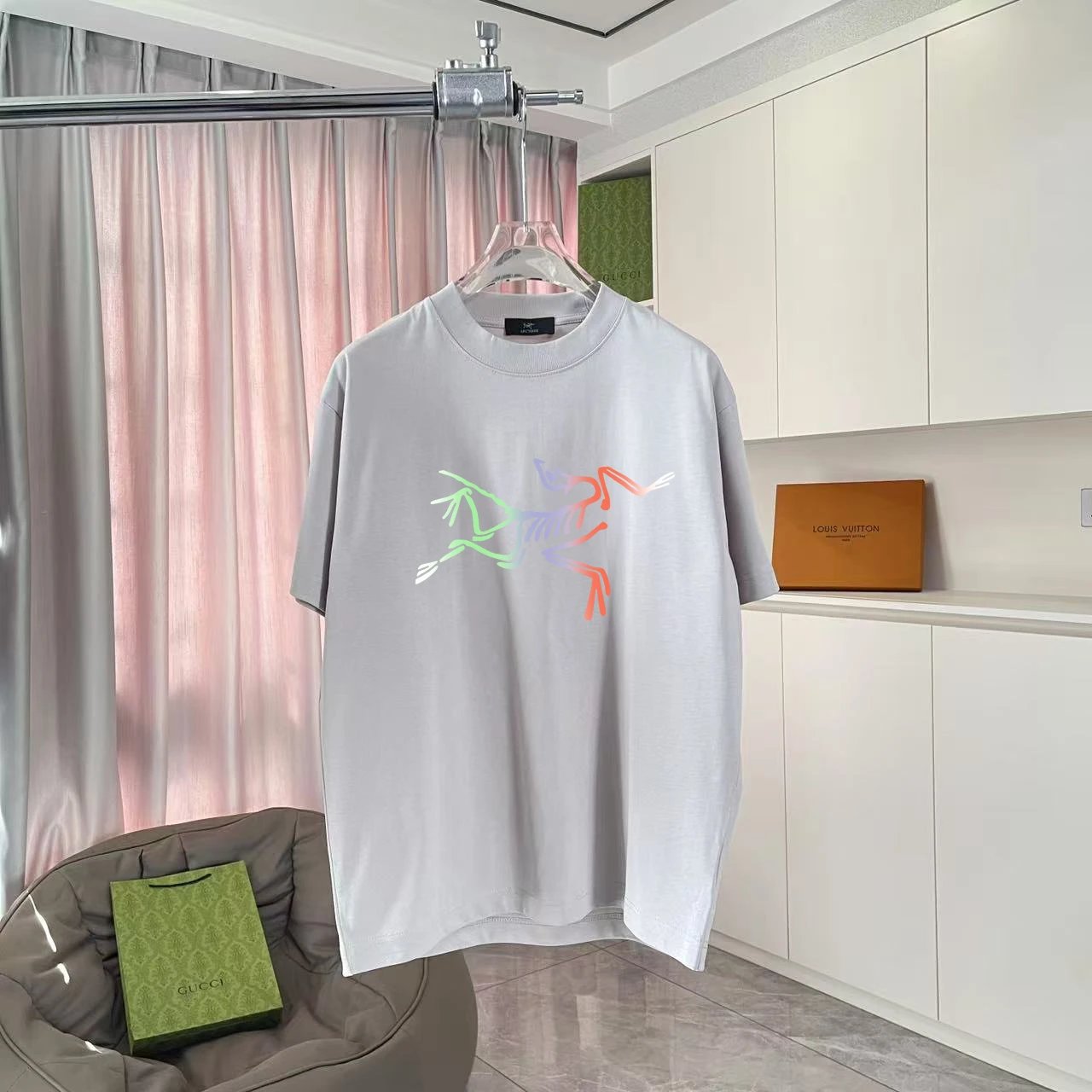Arc'teryx T-shirt Front Chest Spray Paint Print logo round Neck Short Sleeve25ss New Pure Cotton Unisex Style T T-shirt OS Loose Fit Base Shirt Top Half Sleeve T-Shirt