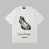Balenciaga T-shirt Chest Sneaker Print logo round Neck Short Sleeve25ss New Pure Cotton Unisex Style T Casual T-Shirt Base Layer Shirt OS Loose Fit Half Sleeve Top Plus Size