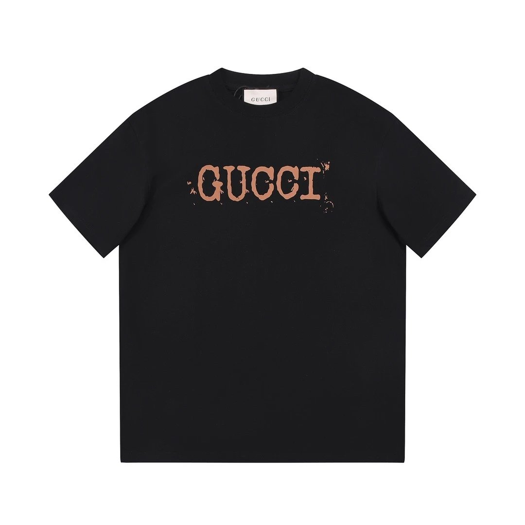 Gucci T-shirt GG Minimalist Slogan Letter Spray Paint Dot Print logo round Neck Short Sleeve25ss New Pure Cotton Unisex Style T T-shirt OS Loose Fit Base Shirt Top Half Sleeve T-Shirt