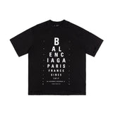 Balenciaga T-shirt Alphabet Vision Chart Printed with Holes T T-shirt os Drop Shoulder Loose Fit Unisex T-Shirt