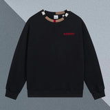 Burberry Hoodie Plaid Decor Cotton Blend Patchwork Crewneck Sweatshirt Casual Loose Pure Cotton Terry Pullover Sportswear os Unisex Fit Top24ss Autumn and Winter New Products