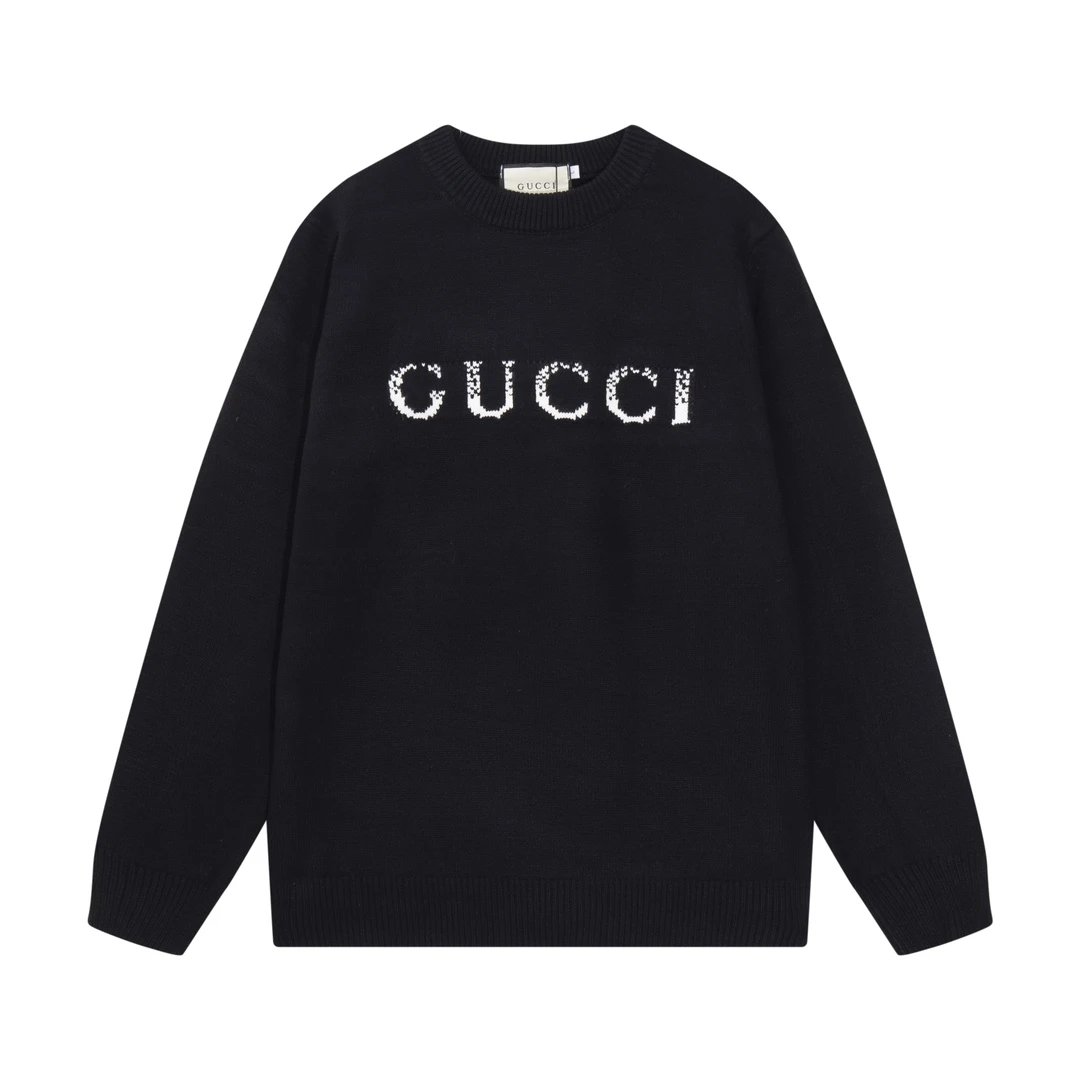 Gucci Sweater Fuzzy Letters logo Wool Sweater Casual Loose round Neck Pullover Sweater os Men's and Women's Inner Sweater24ss Autumn and Winter New Products