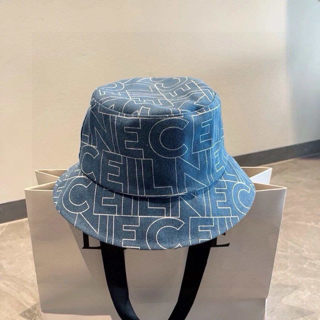 Celine Hat over Printed Letters logo Fisherman Hat Casual Sun Protection UV Protection Plain Face Covering Sun Hat Outdoor Versatile Flat Top Bucket Hat