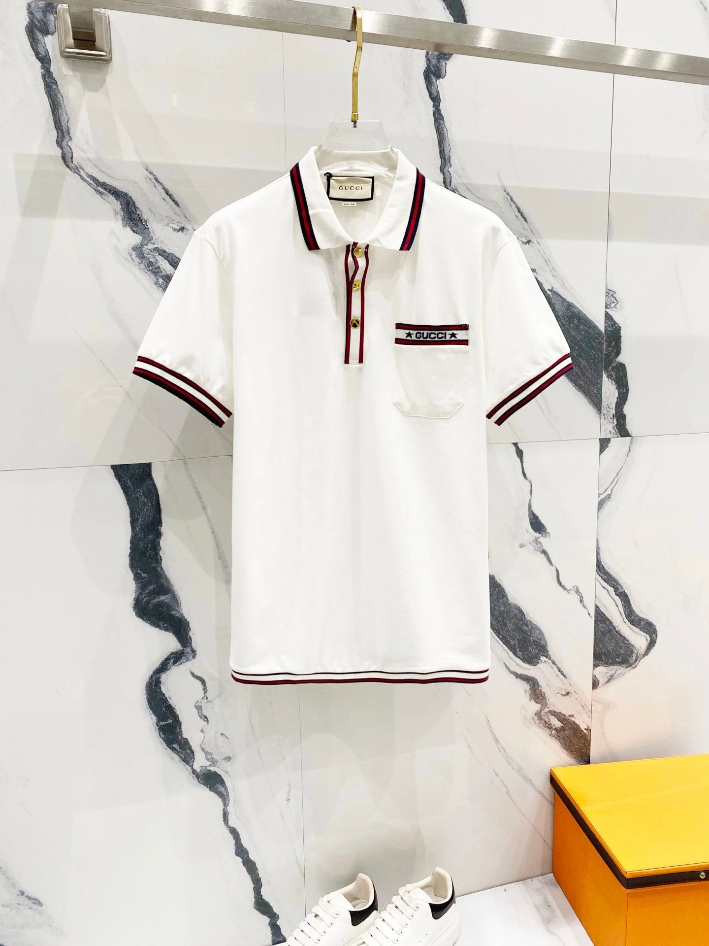 Gucci T-shirt Pocket Color-Block Ribbon Letters logo Embroidery POLO Shirt Lapel Short Sleeve25ss New Unisex Summer Short Sleeve OS Loose T Business Half Sleeve Shirt Plus Size T-Shirt
