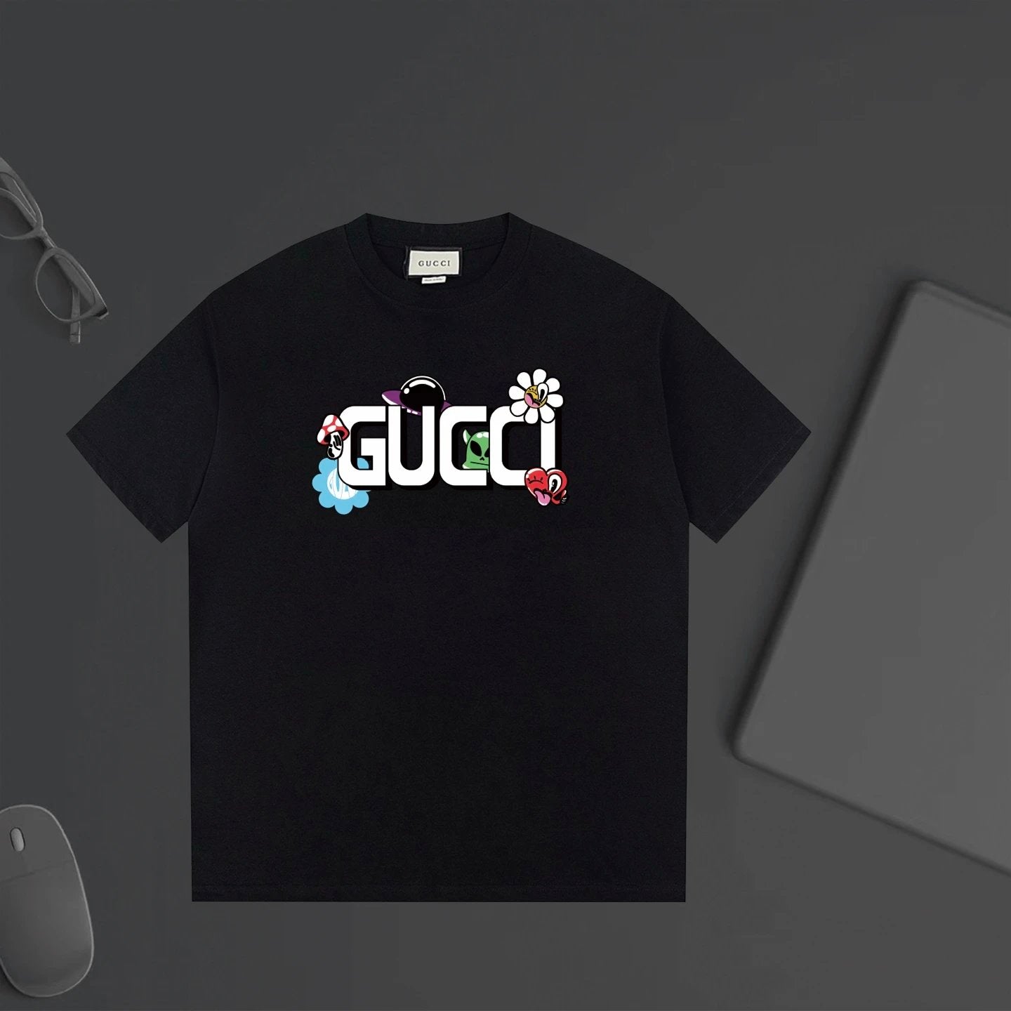 Gucci T-shirt Floral Letter Print on the Chest logo round Neck Short Sleeve25ss New Pure Cotton Unisex Style T T-shirt OS Loose Fit Base Shirt Half Sleeve T-Shirt Top Half Sleeve