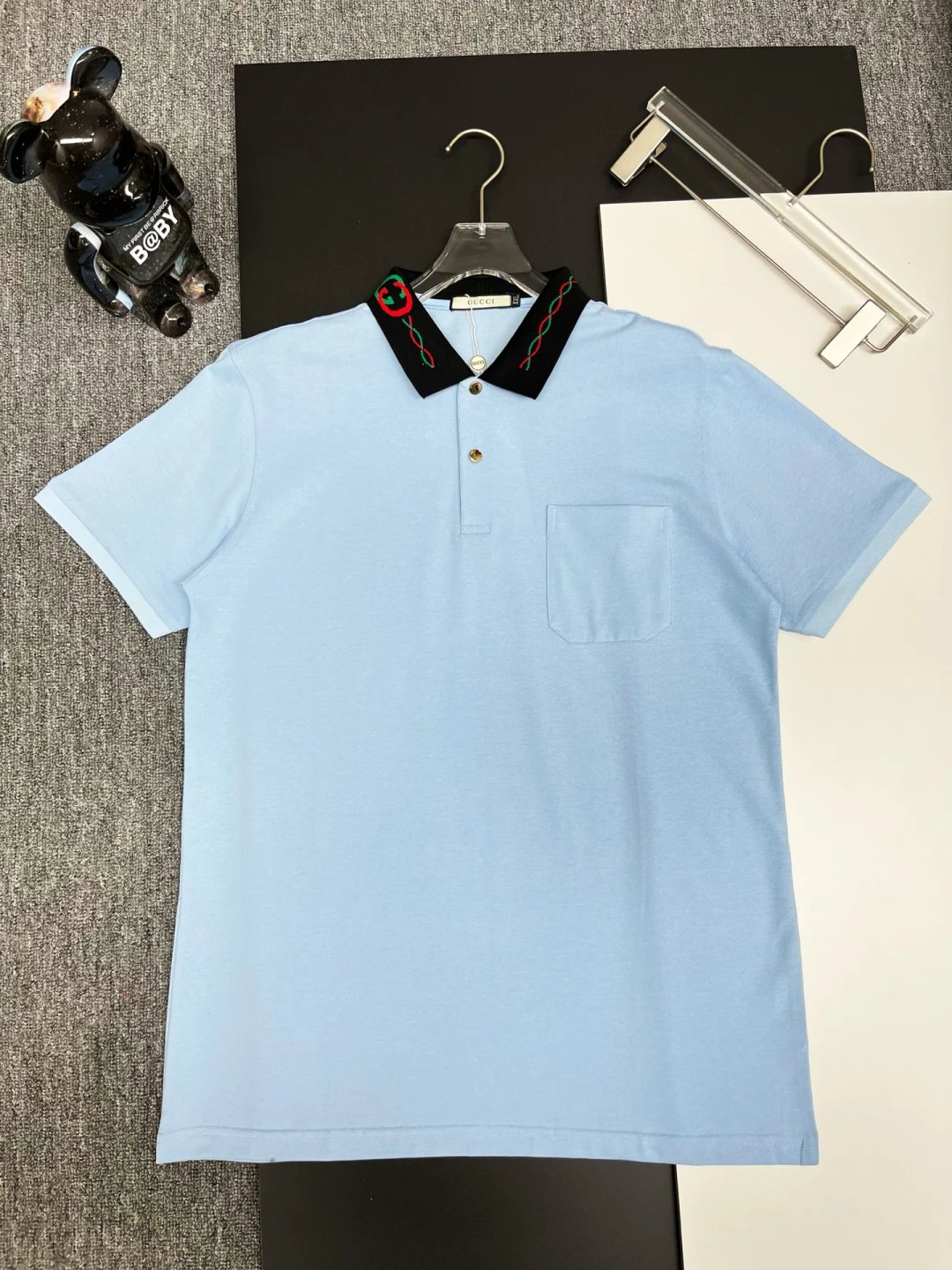 Gucci T-shirt Two-tone Spiral Line Embroidery on the Collar logoPOLO Short Sleeve Turn-down Collar Shirt Unisex Summer Loose Fit T Business Commuter Short Sleeve Shirt Plus Size