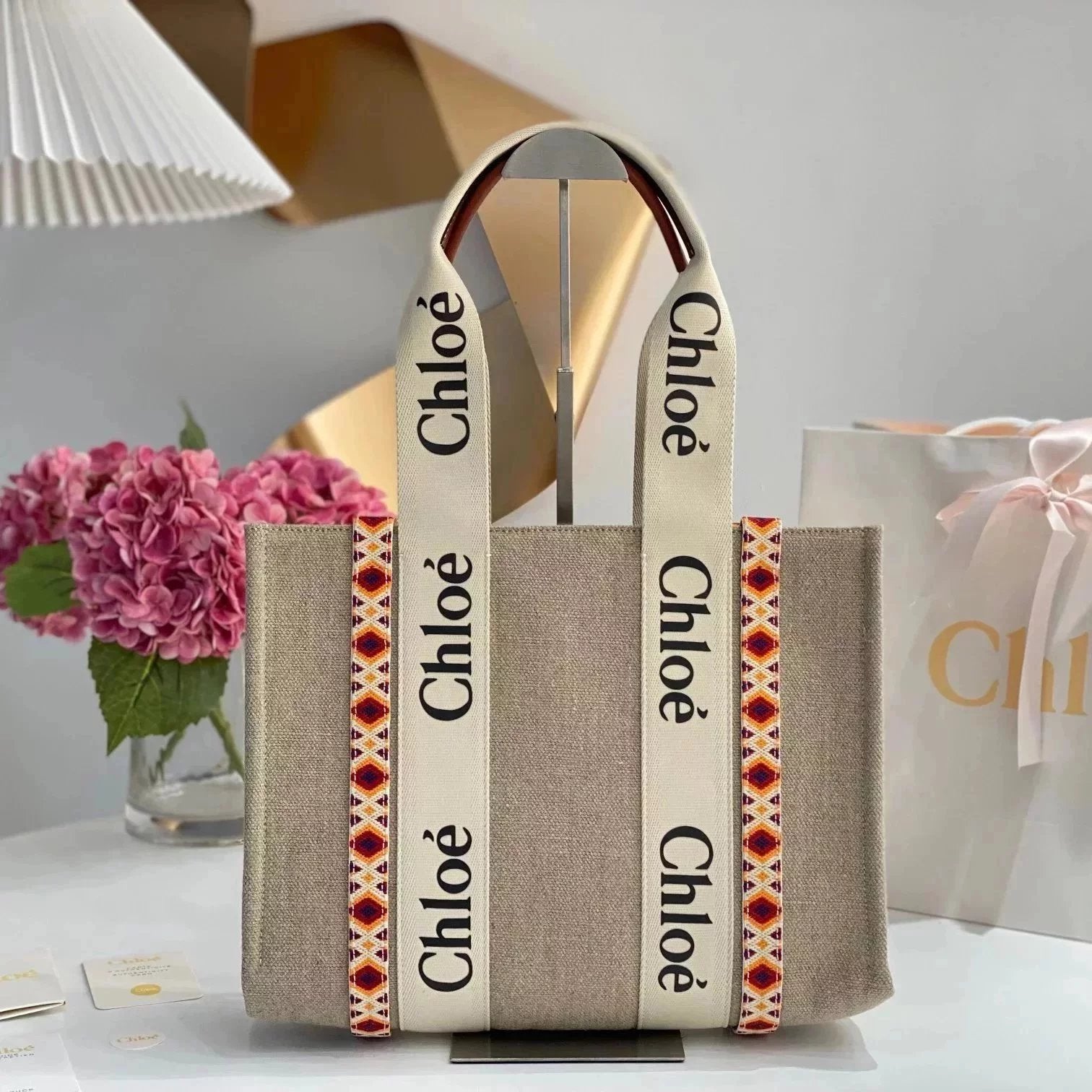 Chloe Bag Top version 【Original Leather】Spring and Summer New Woody Bohemian Style Diamond Plaid Hand-Embroidered Tote Bag Tote Bag Shopping Bag Vegetable Basket Bag Small Size Crossbody Bag Mummy Bag Beach Bag woody Tote Bag