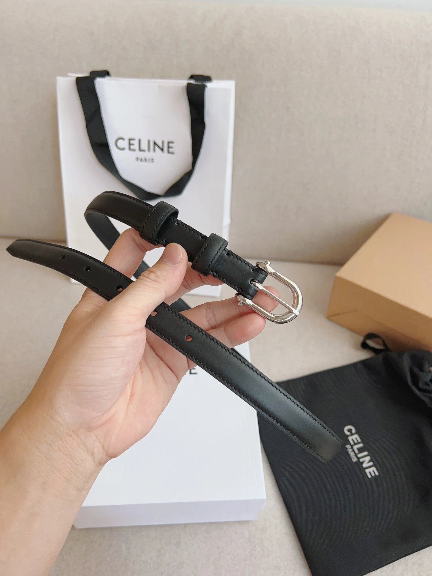 Celine Belt Top version Goods Belt Belt Female Arc De Triomphe Belt Arc De Triomphe Belt Black Retro Hair Style Belt Bright Gold Head Belt Belt Double-Sided Belt Women's Belt Women's Belt Belt Women's Belt1.8Belt Women's Belt Belt