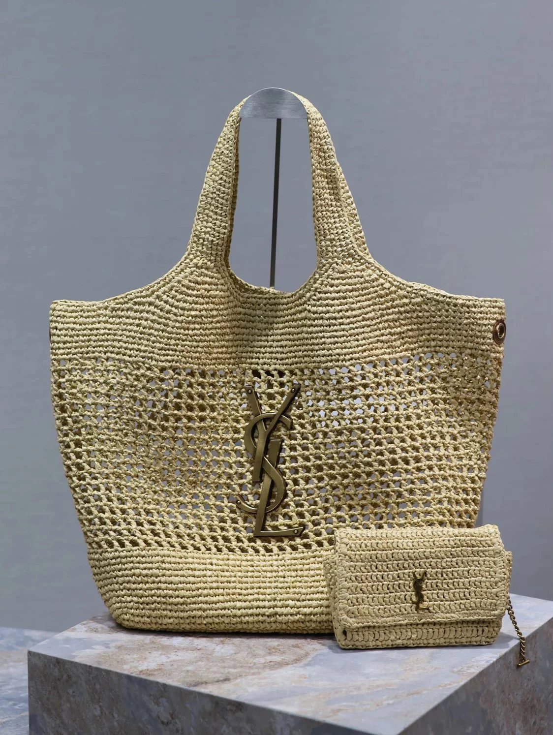 YSL Women's Bag Top version 【Super Original Highest Version】24Early Spring New ICARE Woven shopping bag Tote Tote Bag Raffia Woven Tote Bag Straw Bag