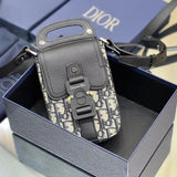 Dior Men's Bag Top version New Saddle Mobile Phone Bag oblique Printed with Grain Cowhide Saddle Flap Bag mini Saddle Bag Men's and Women's Bags Saddle Handbag New Mobile Phone Bag