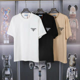 PRADA T-shirt English on the Chest logo round Neck Short Sleeve25ss New Pure Cotton Unisex Style T T-shirt OS Loose Design Bottoming Shirt Half Sleeve Top p Home T-shirt