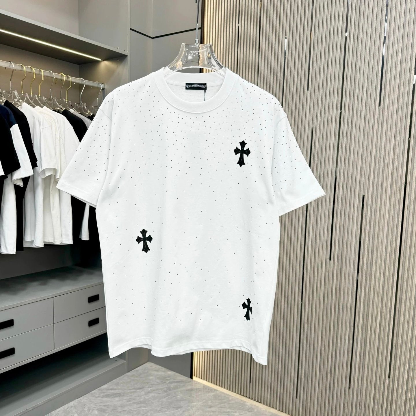 Chrome Hearts T-shirt Full body diamond and engraved film logo round Neck Short Sleeve25ss New pure cotton T Unisex T-Shirt OS Loose Fit Base Shirt Top Half Sleeve T-Shirt