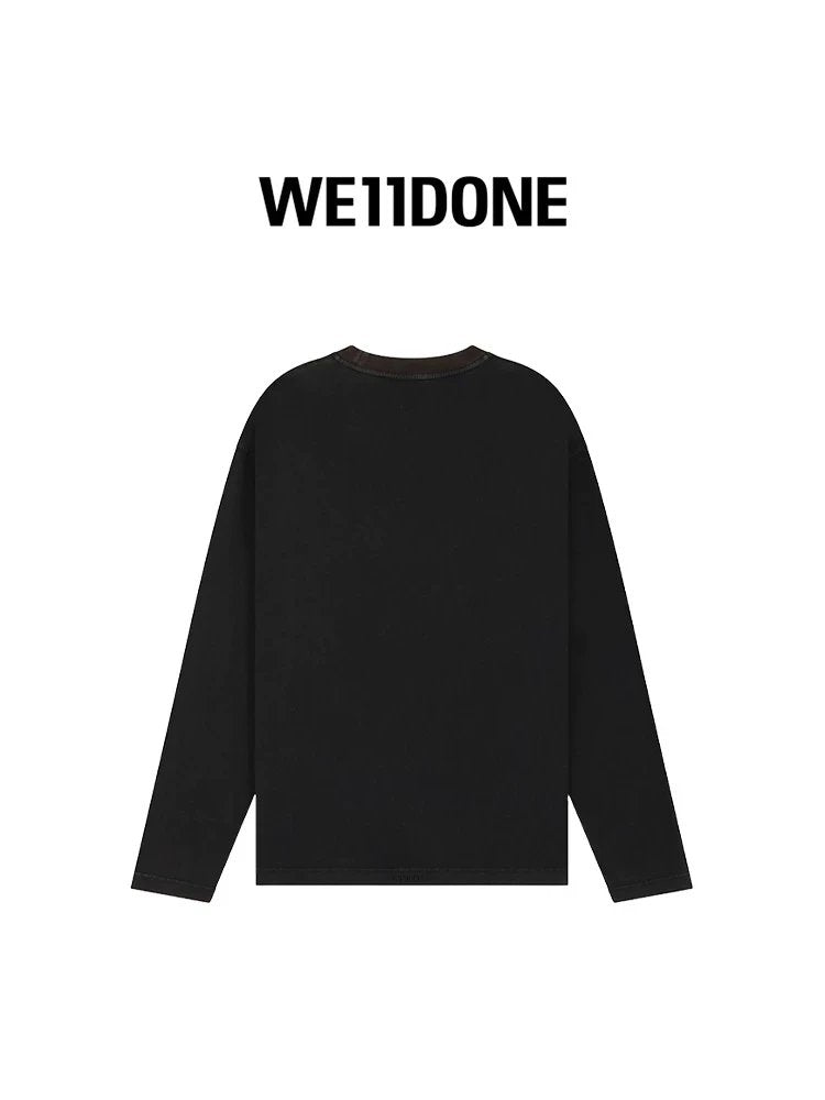 We11done Hoodie Top Version24Early Autumn New Men's and Women's Printed Rinse Long Sleeves T T-shirt