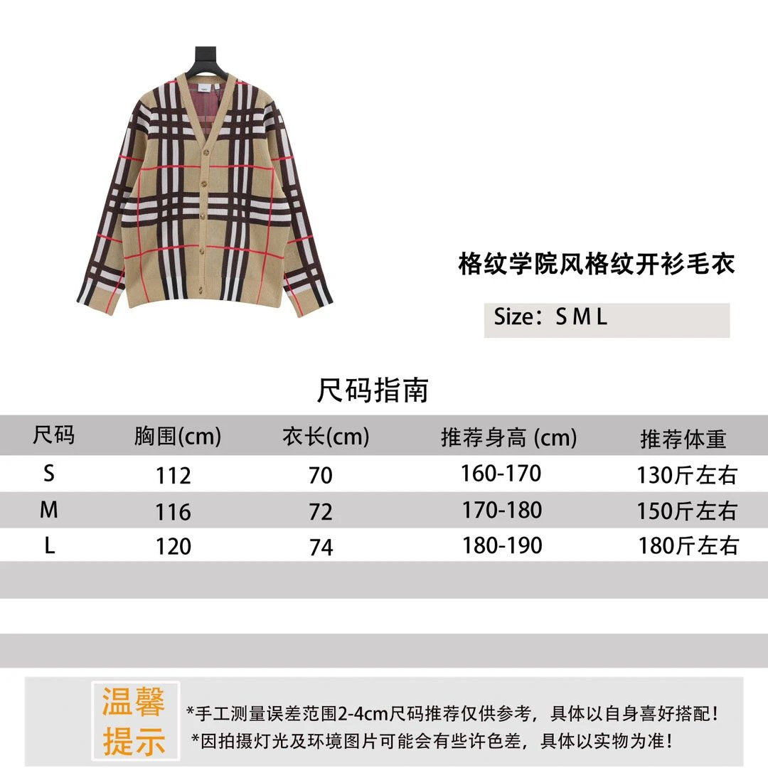 Burberry Sweater Plaid Preppy Style Plaid Cardigan Sweater for Men and Women