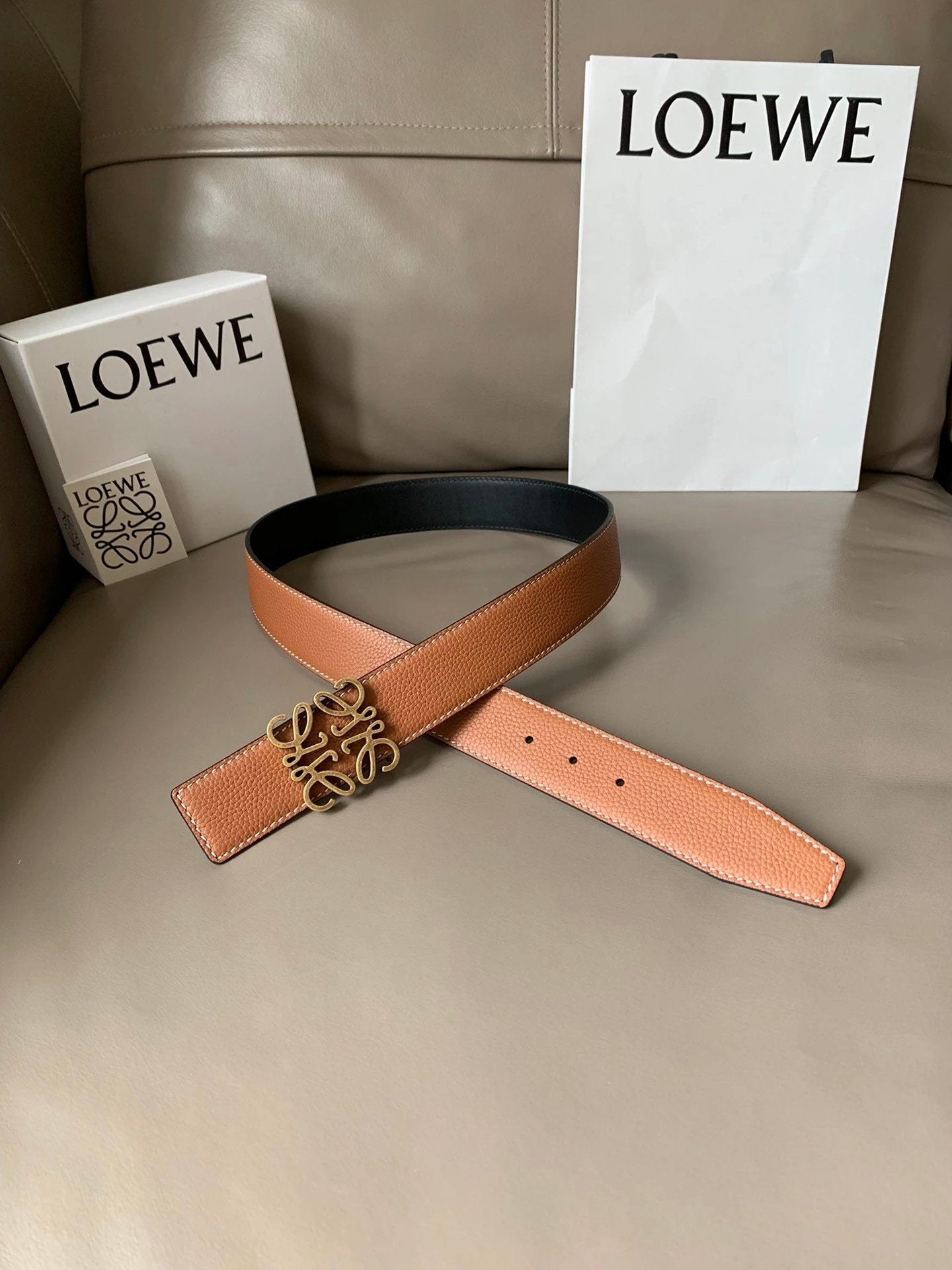 LOEWE Belt Top version Belt Genuine Cattlehide Leather Surface Original Single Original Single Double-Sided First Layer Original Cowhide4.0Men's Leather Belt Man's Belt Men's Belt Business Casual Pants Belt Men's Business Casual Belt Belt Men's High-End B