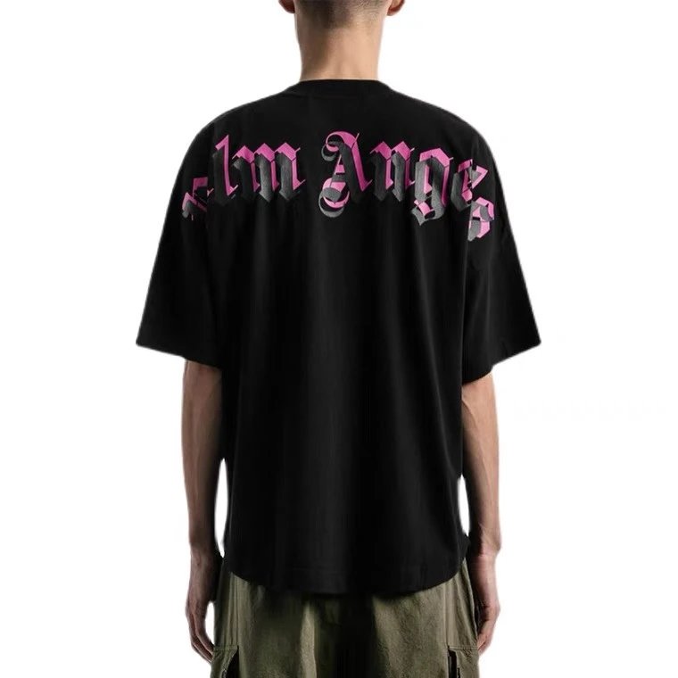 Palm Angels T-shirt Sanskrit Letters LOGO Short Sleeve Batwing Sleeve Drop Shoulder Men and Women T T-shirt Fashion