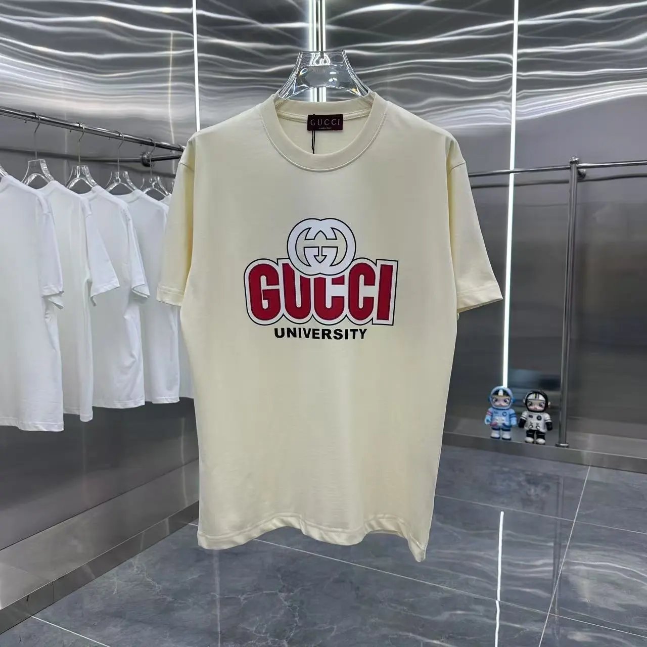 Gucci T-shirt Double-breasted G Large Printing logo round Neck Short Sleeve25ss New Pure Cotton Unisex Style T Casual T-Shirt Base Layer Shirt OS Loose Fit Half Sleeve Top Plus Size