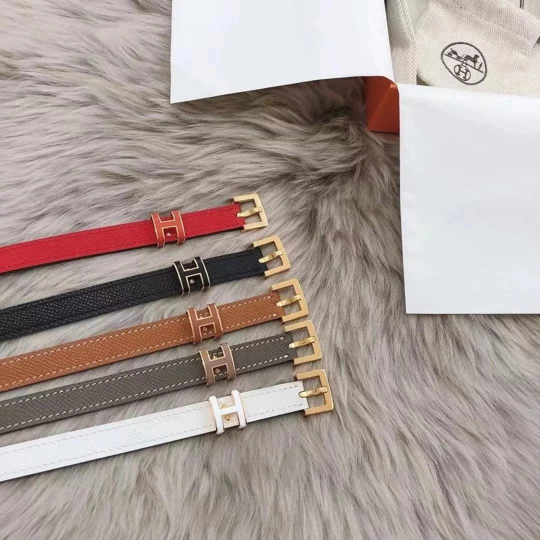 Hermes Belt Top version Women's Belt1.5cmEspom Palm Print Top Layer Calfskin Double-Sided Letters h Buckle Belt Female Casual Versatile Belt Female