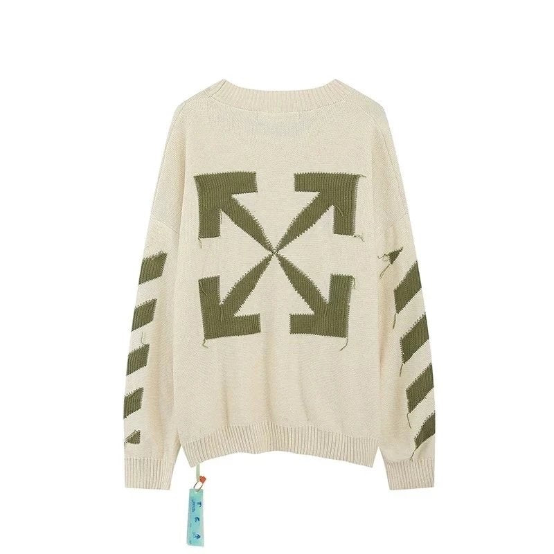 OFF-White Sweater Top Version Verified Quality Sweater Pullover Black and White Arrow Gradient Mohair Autumn and Winter Rendering Knitted Men and Women