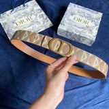 Dior Belt Top version Original Single Original Single Men and Women Universal Belt Width3.5cm Genuine Goods Quality Counter Full Set Packaging Original Leather Material Classic Presbyopic Full Printed Canvas Full Vertical Surface Calfskin Lychee Pattern B