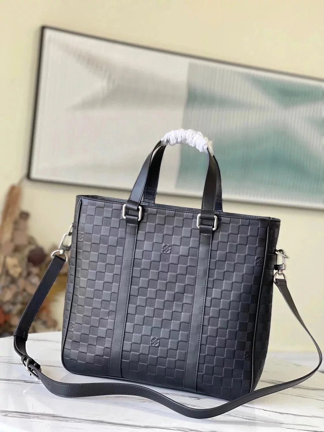 Louis Vuitton LV briefcase Top version 【Original Leather】N41269TadaoPM Casual Bag Briefcase Chessboard Plaid Cowhide Embossed Business Formal Bag Briefcase Business Briefcase Men's Handbag