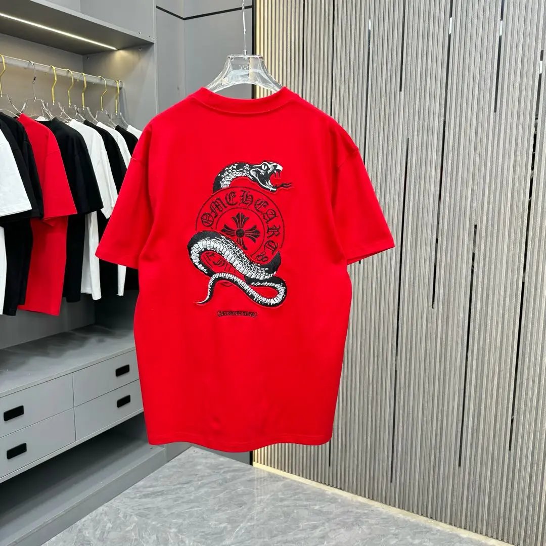 Chrome Hearts T-shirt Colorful Horse Hoof Sanskrit Embroidery logo round Neck Short Sleeve25ss New Pure Cotton Unisex Style T T-shirt OS Loose Fit Base Shirt Top Half Sleeve T-Shirt