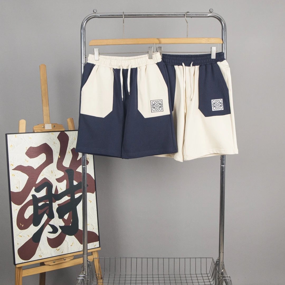 LOEWE Shorts Totoro Patchwork Embroidery logo Five-point Shorts25ss New Drawstring Casual Summer Pants American Style5Two-in-One Casual Sweatpants for Men and Women, Pure Cotton Joggers