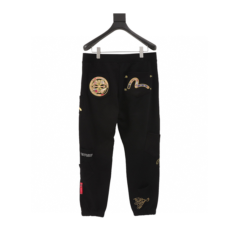 Evisu Sweatpants Small Seagull Brocade Patch Sweatpants for Men and Women