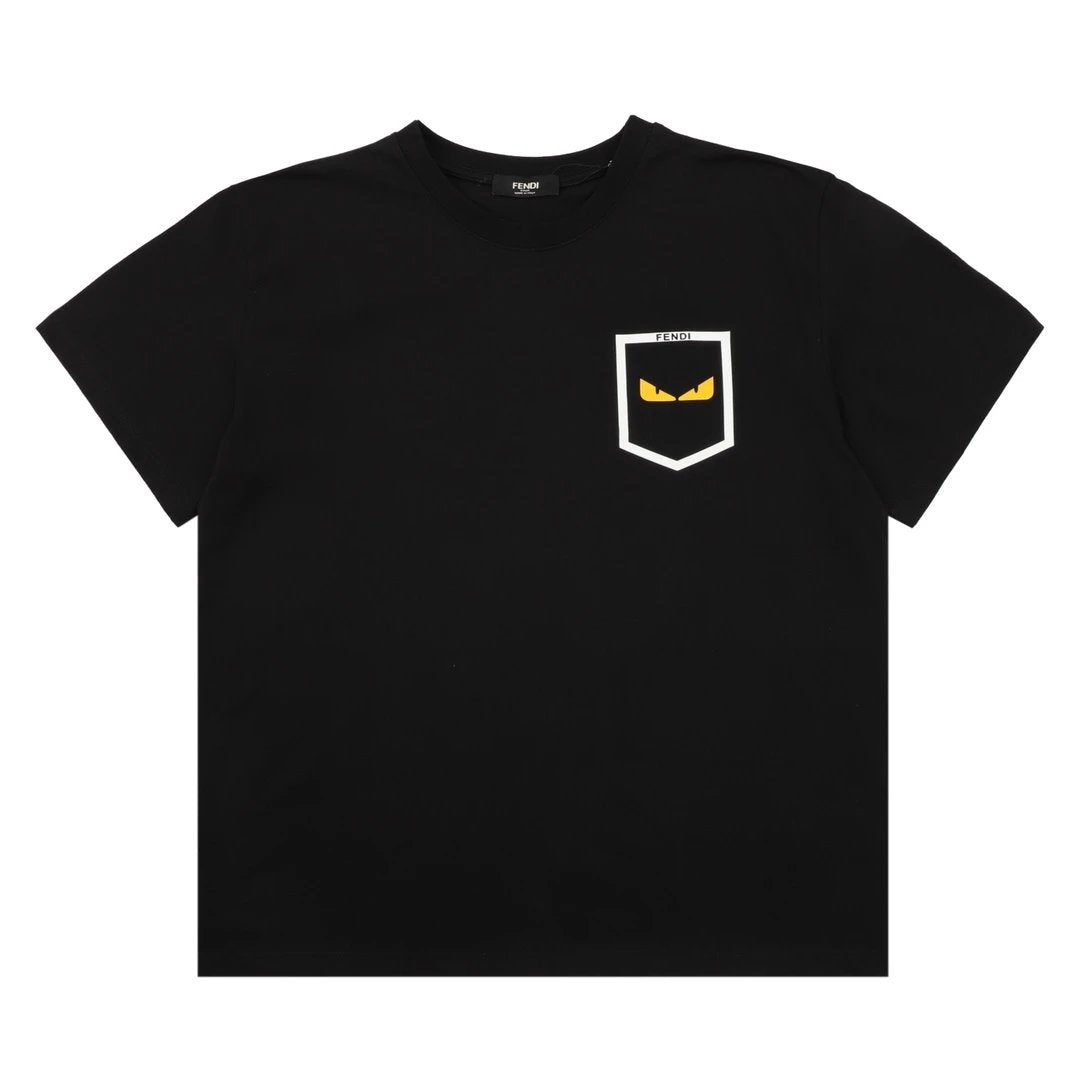 FENDI T-shirt Front Pocket with Glued Monster Eyes logo round Neck Short Sleeve25ss New Pure Cotton Unisex Style T Casual T-Shirt Base Layer Shirt OS Loose Fit Half Sleeve Top Plus Size