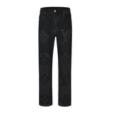 Louis Vuitton LV Jeans 24FW Dark Pattern Burnt Flower Jeans Autumn Winter New Unisex Loose Casual Wide Leg High Waist Pants