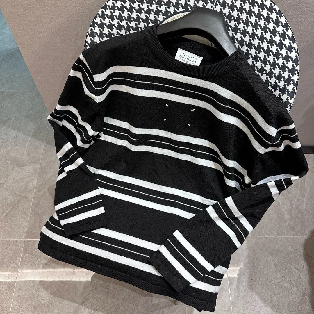 Maison Margiela Sweater Striped Crew Neck Sweater Long Sleeve Pullover Thickened Lazy Style OS Loose Fit Jacket Unisex Same Style Inner Versatile Casual Top
